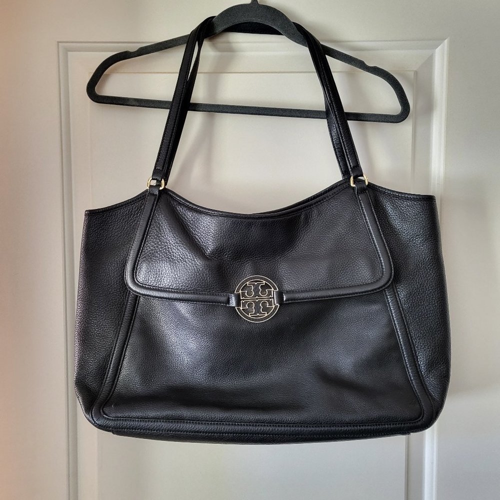 Tory Burch Black Pebbled Leather Amanda Easy Tote Bag